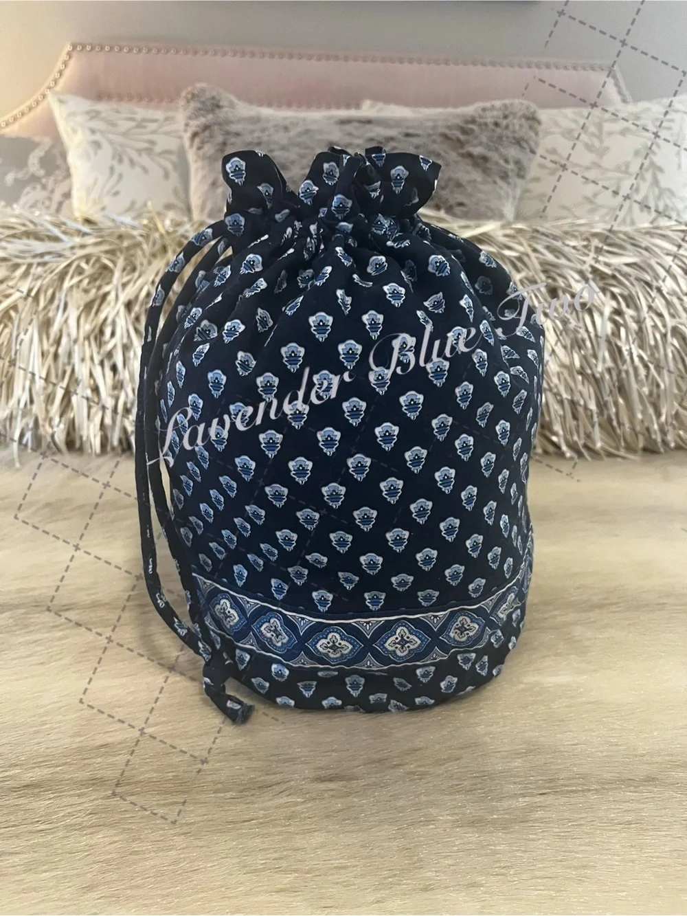 VERA BRADLEY Nantucket Blue 2005 Ditty Bag USA Drawstring Plastic Lined Travel